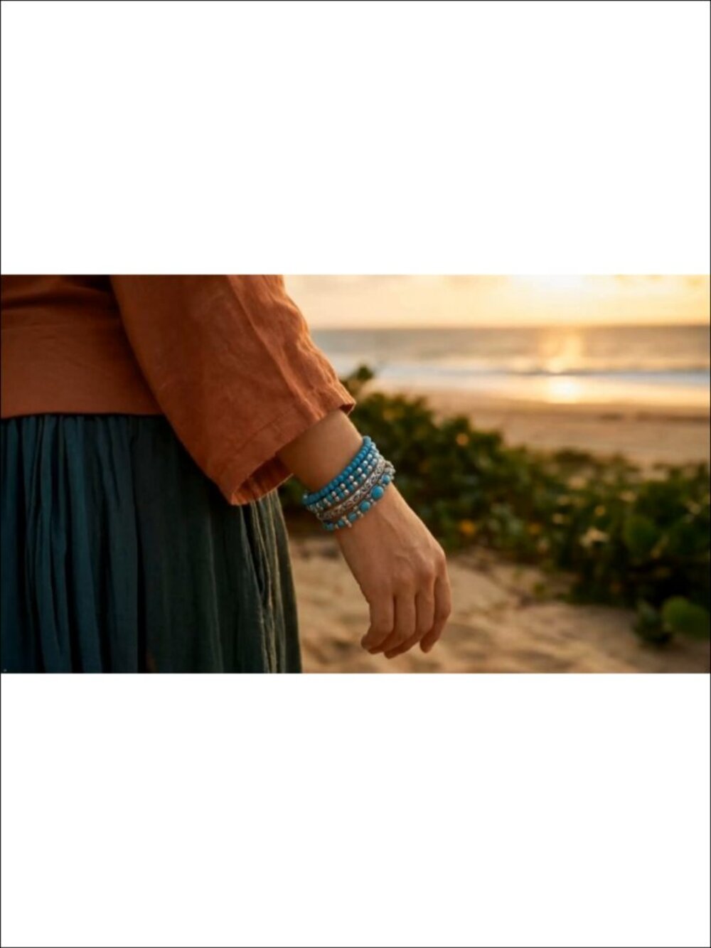 Boho Turquoise Style Stackable Stretch Bracelets Set - Picture 6 of 6